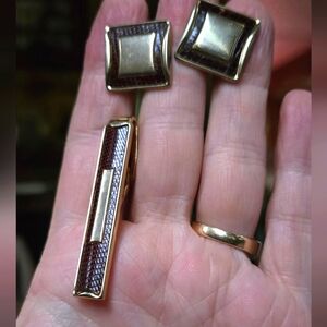 Speidel vintage cufflinks & tie clip gold & croc set